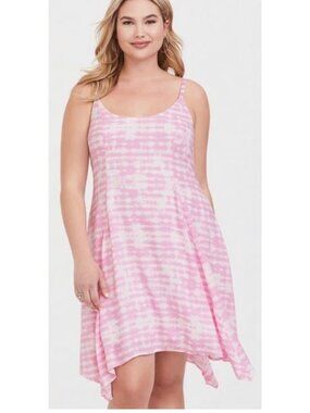 Torrid Pink Tie Dye Challis Soft Handkerchief Spring Strappy Dress 12/0 Fairy